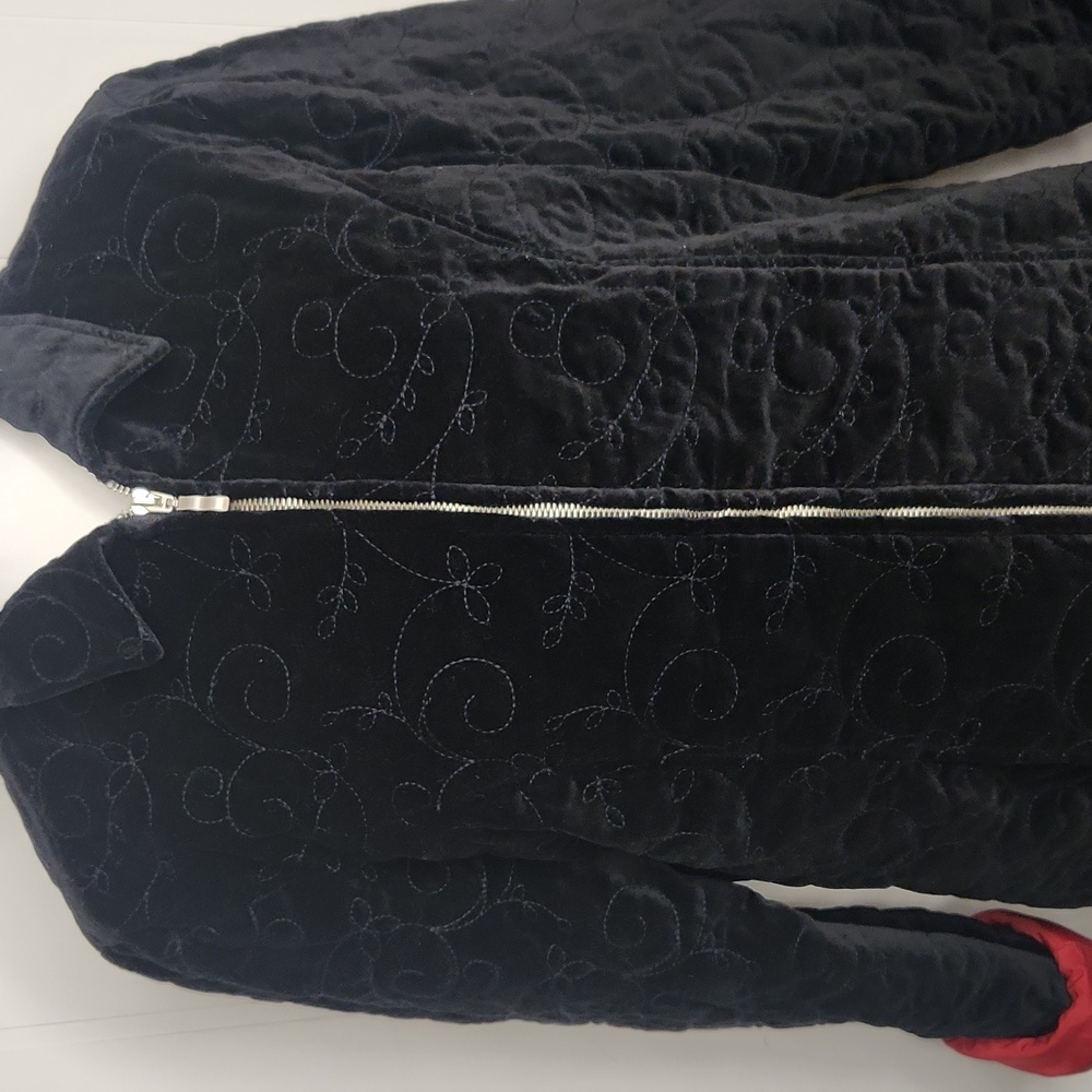 Black velvet quilted  old English Style Winter Jacket. Full Zip Down Whimsigoth - Picture 2 of 13